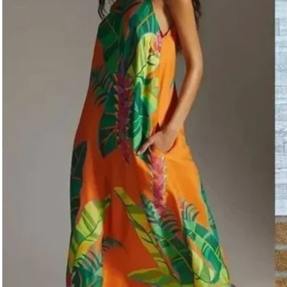 Anthropologie Farm Rio Vibrant Multicolor Leaf Dress